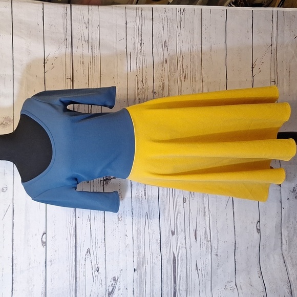 Lularoe  Amelia Blue& Gold Colorblock Dress sz M #760 - Picture 2 of 9